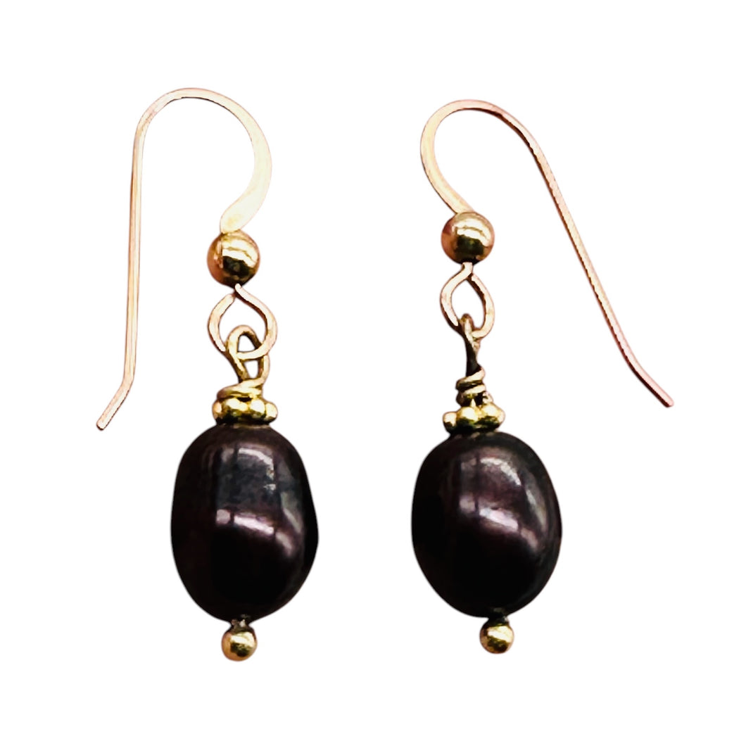 Black Cherry Freshwater Pearl 14kgf Earrings | 1