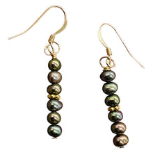 Load image into Gallery viewer, Coppery Rainbow Platinum Freshwater Pearl 14K Gold Filled Earrings 4mm 1.5"
