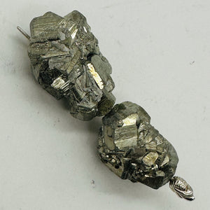 Pyrite Crystal Nugget Beads | 28x19x15mm to 29x17x16mm | Silver Gold | 2 Beads |