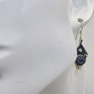 Amethyst Sterling Silver Antiqued Earrings | 1 1/2" Long | Purple | 1 Pair |