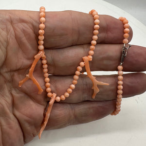 AAA Natural Salmon Branch Coral & Sterling Silver 18 inch Necklace 202600