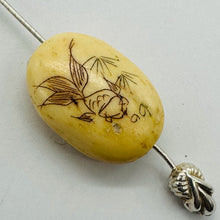 Load image into Gallery viewer, Flower Scrimshaw Oval Pendant Bead | 19x14x7mm | Red, Tan | 1 Bead |

