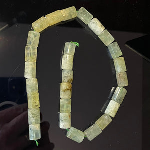 Tourmalated Prehnite Tube Bead Strand | 16x11mm | Green Black | 26 Beads |