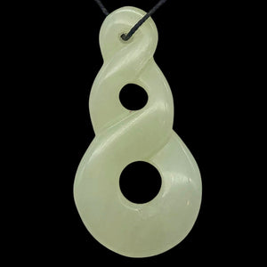 Hand Carved Natural Serpentine Infinity Pendant with Simple Black Cord 10821AA