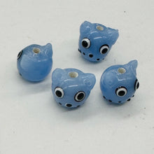 Load image into Gallery viewer, Kitty Cat Ceramic Round Beads | 15mm | Lavender Blue | 4 Beads |
