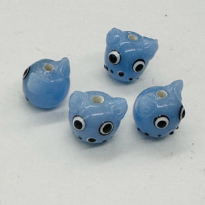 Kitty Cat Ceramic Round Beads | 15mm | Lavender Blue | 4 Beads |