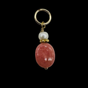 Rhodocrosite Freshwater Pearl 14K Gold Filled Pendant| 1" Long| Pink White |