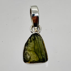 Moldavite 9.13ct Sterling Silver Triangle Pendant | 3/4" Long| Green| 1 Pendant|