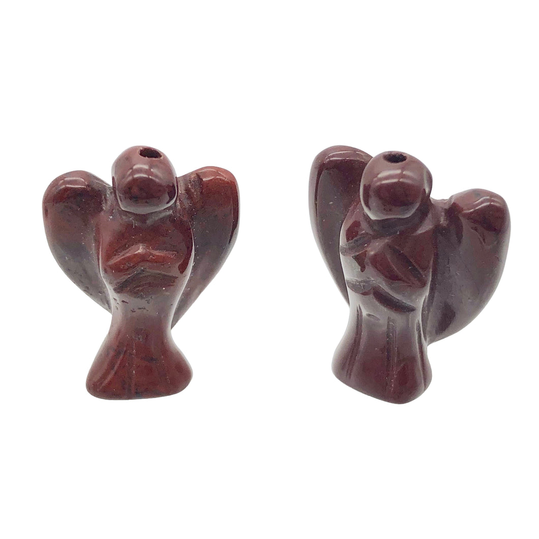 2 Hand Carved Brecciated Jasper Guardian Angels | 22x14x8mm | Red