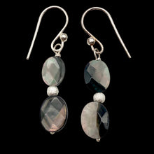 Load image into Gallery viewer, Faceted Tahitian Mop Shell &amp; Silver Ball Earrings | 1 1/2 Inch Drop |
