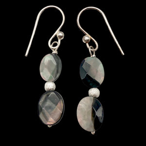Faceted Tahitian Mop Shell & Silver Ball Earrings | 1 1/2 Inch Drop |