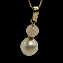 Load image into Gallery viewer, Morganite and Pearl 14K Yellow Gold Filled Pendant | 1" Long | 1 Pendant |
