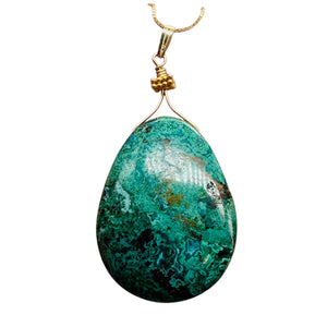 USA Natural Chyrsocolla 14K Gold Filled Pendant | Green, Blue | 2 1/4" Long |