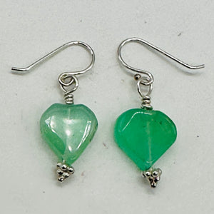 Chrysoprase Hearts Sterling Silver Earrings, Delightful | 1" Long |