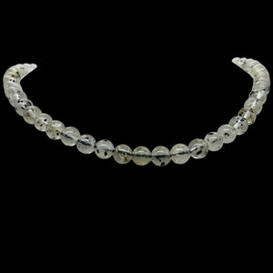 Tourmalinated Quartz Bead Strand |7mm | 15.5" Long | Clear, Black | 56 Beads |