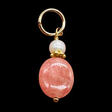 Load image into Gallery viewer, Rhodocrosite Freshwater Pearl 14K Gold Filled Pendant| 1&quot; Long| Pink White |
