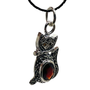 Kitty Cat Marcasite CZ Ruby Cat Pendant | 1 1/4" Long | Silver Red | 1 Pendant |