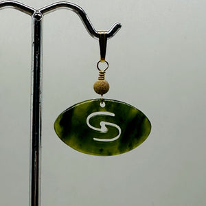 Jade New Zealand Maori Koru 14K Gold Filled Pendant | Green | 1" Long |