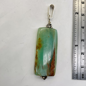 Peruvian Opal Sterling Silver Rectangle Cut Pendant | 2" Long | Green Pink |