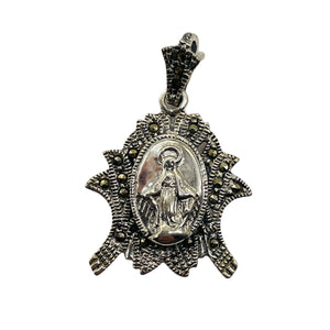 Marcasite Sterling Silver Virgin Mary Pendant | 1" Long | 1 Pendant