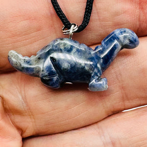 Sodalite Diplodocus Dinosaur Pendant | 1' Long | Blue, White |