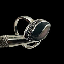 Load image into Gallery viewer, Onyx Mother of Pearl Marcasite Sterling Silver Ring | 7 | Blue, White, Silver |
