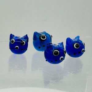 Kitty Cat Ceramic Round Beads | 15mm | Midnight Blue | 4 Beads |