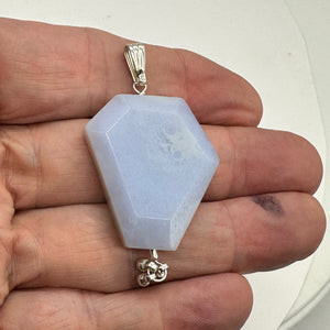 Chalcedony Druzy Designer Cut Sterling Silver Pendant | 2" Long | Blue |