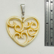 Load image into Gallery viewer, Heart Shape Delicate Carved Bone Sterling Silver Pendant| 1 3/4&quot; Long | Cream |
