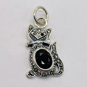 Kitty Cat Marcasite CZ Ruby Cat Pendant | 1 1/4" Long | Silver Red | 1 Pendant |
