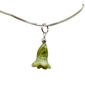 Jade Lily Flower Sterling Silver Pendant | Green | 1" Long |
