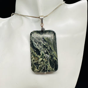 Tsunami Stone Sterling Silver Rectangle Pendant | 3" Long | Green White |