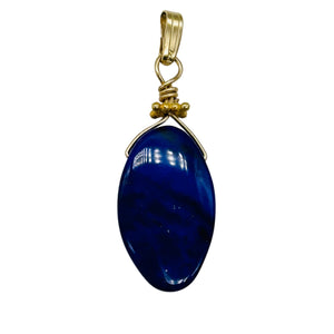 Royal AAA Lapis Lazuli 14K Gold Filled Wire Wrap Pendant! | 1 1/4" Long |