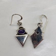 Load image into Gallery viewer, Amethyst Sterling Silver Triangle Earrings | 1&quot; Long | Purple | 1 Pair |
