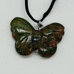 Unakite Stone Butterfly Pendant | 1" Long | Green, Pink | 1 Pendant Necklace |