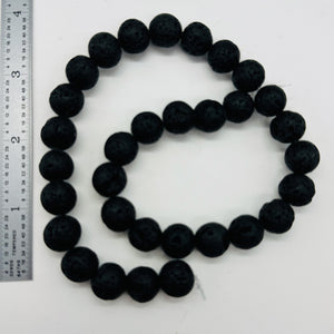 Lava Natural Round Bead Strand | 15.5" Long | Black | 32 Beads |