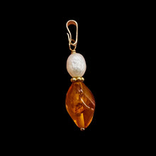 Load image into Gallery viewer, Amber and Pearl 14K Gold Filled Pendant | 1&quot; Long | Yellow, White | 1 Pendant |
