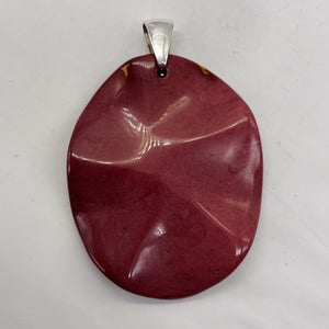 Mars Red Mustard Mookaite Oval Sterling Silver Pendant | 50mm | Maroon |