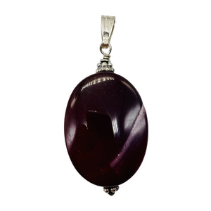 Mookaite Deep Sunset Sterling Silver Oval Pendant | 1 1/2" Long | Maroon White |