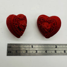 Load image into Gallery viewer, Cinnabar Carved Double Flower Heart Beads | 22x22x21mm | Red | 2 Beads |

