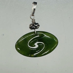 Jade New Zealand Maori Koru Sterling Silver Pendant | Green | 1" Long |