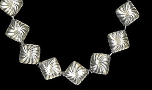 Diagonal-Swirl Sterling Silver Bali 9x6mm Bead Strand 4043