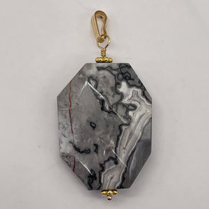 Picasso Jasper 14K Gold Filled Pendant | 1 3/4" Long | Gray/Black| 1 Pendant |