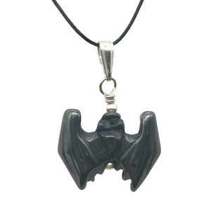 Halloween Hand Carved Hematite Bat Sterling Pendant 509251HMS