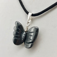 Load image into Gallery viewer, Flutter Carved Hematite Butterfly and Sterling Silver Pendant 509256HMS
