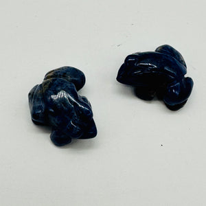 Ribbit 2 Realistic Carved Sodalite Frog Beads | 20x18x9.5mm | Blue white