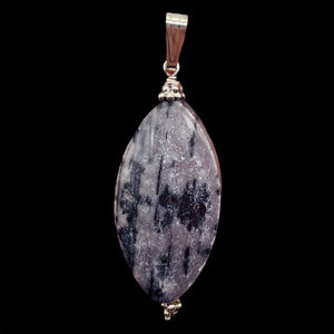 Mookaite Speckled Sterling Silver Marquise Pendant | 2 1/4" Long| Purplish Gray|
