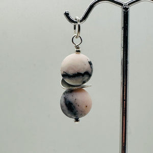 Pink Peruvian Opal Matte Finish Drop Pendant | Pink, Black | 1 1/4" Long |
