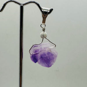 Amethyst Natural Crystal Sterling Silver Pendant | 1 1/2" Long | Purple |