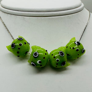 Kitty Cat Ceramic Round Beads | 15mm | Olive Green | 4 Beads |